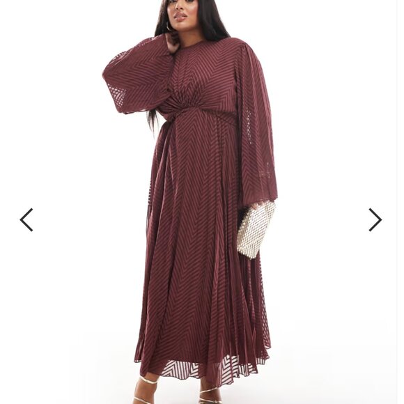 ASOS Curve Dresses & Skirts - ASOS Curve NWT Women's Size 24 Burgundy Chevron Maxi Dress Sheer Tie Open Back